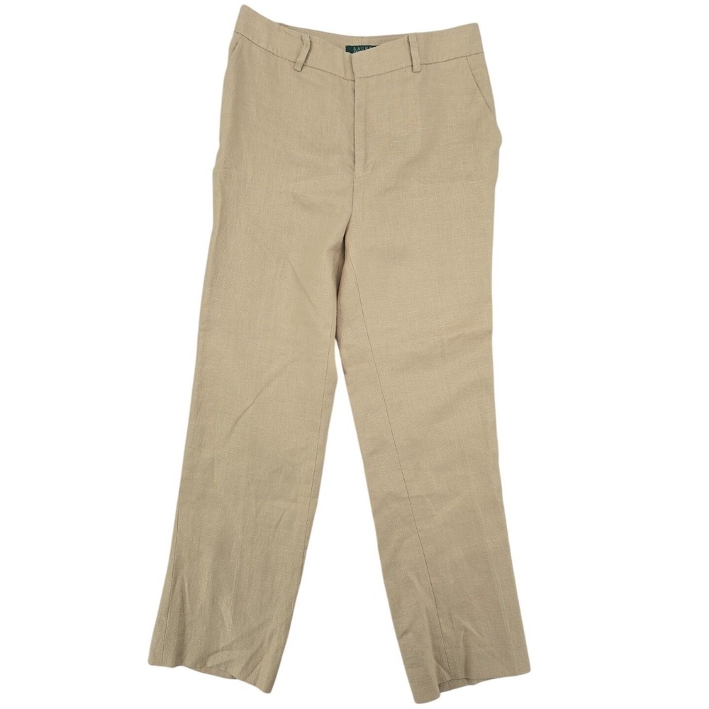 Lauren Ralph Lauren Linen Pants Women's 8 Beige Straight Leg Coastal Classic